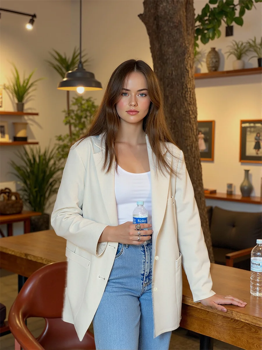 سترة نسائية سوداء بياقة مقلوبة ومظهر ربط من Fahison Fat خاصة ساحرة وشخصية رقيقة مائلة ومضادة للبيلينغ