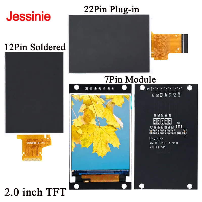2.0 inch HD IPS TFT LCD Display 2.0'' ST7789 Driver SPI Serial Interface 240x320 12P Weld/22Pin Plug-in Bare Screen 7Pin Module
