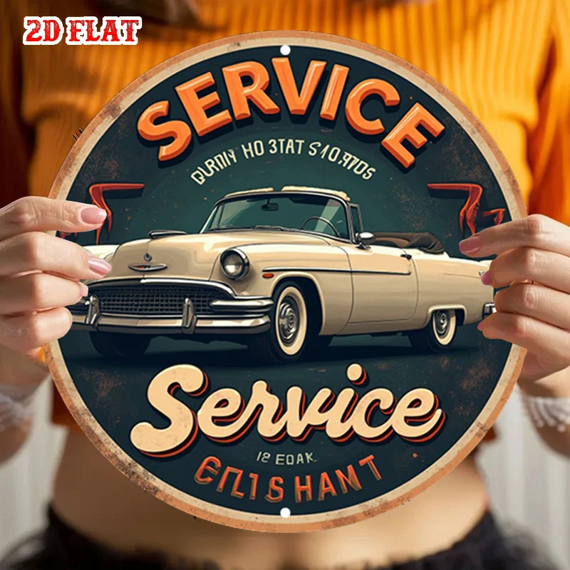 2D Flat Text Design, Featuring a Retro Car Motif. Rustic Metal Wall Art, Perfect for Decorating Your Home, Garage, Dining Area