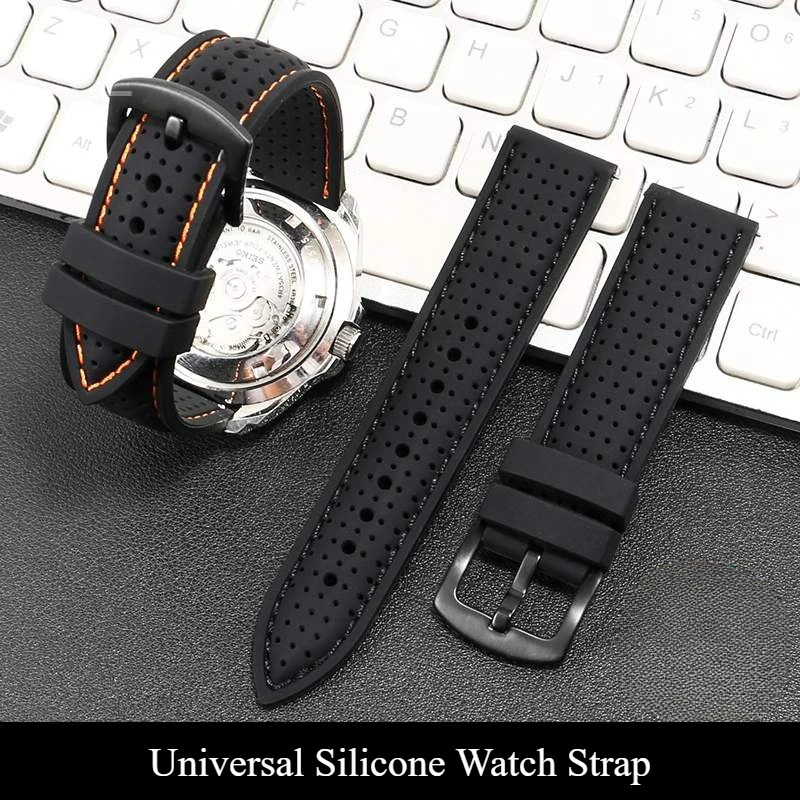 Quick Detachable Silicone Watchbands for Mido Breitling Seiko Tissot Speedy Casio Series Sweatproof Breathable Strap 20 22 24mm