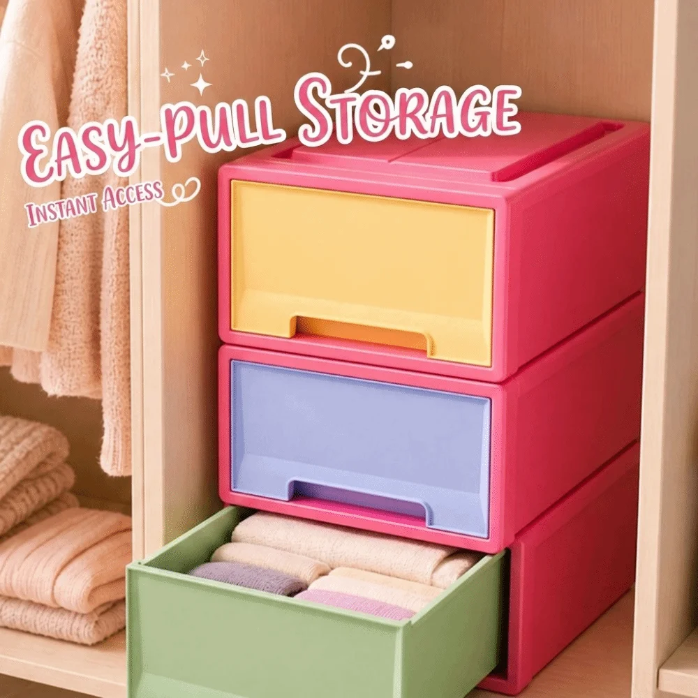 Drawer-Type Underwear Storage Box Dopamine Style Sturdy Lightweight Plastic Drawer Organizer Bright-Color Smooth Pull-Out Drawer