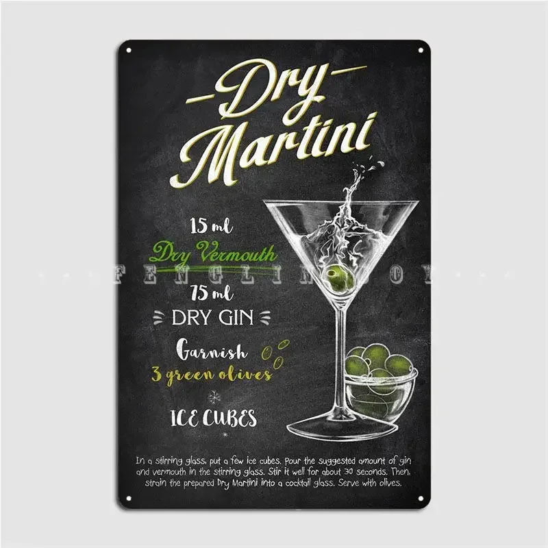 Dry Martini Metal Sign Personalized Kitchen Club Party Plaques Tin Sign Posters