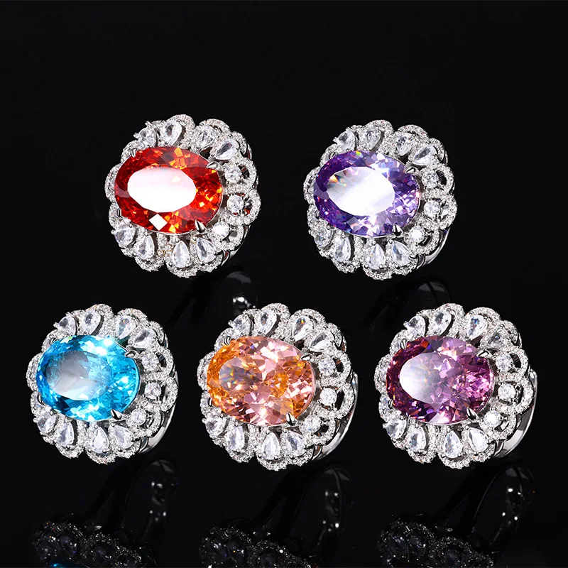 

Purple Blue 13*18mm Oval Egg Shape High Carbon Diamond Luxurious and Adjustable Ring for Women Jewelry Casual Outing Accessories