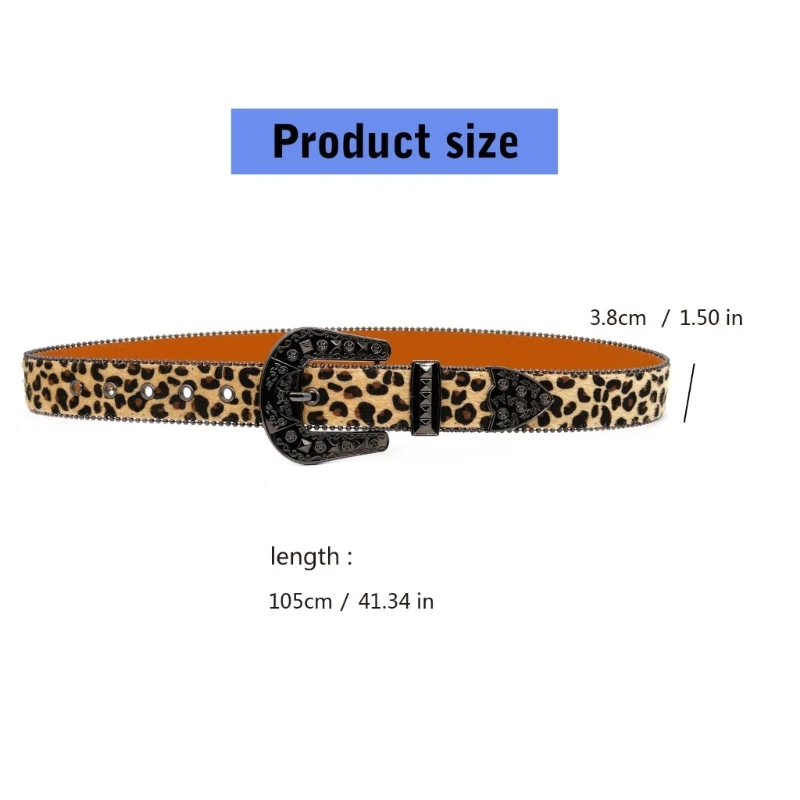 Leopard Belt for Female Popular Rhinestones Buckle Waistband Eye Catching Belt Aesthetic 2000s Belt for Formal Occasion