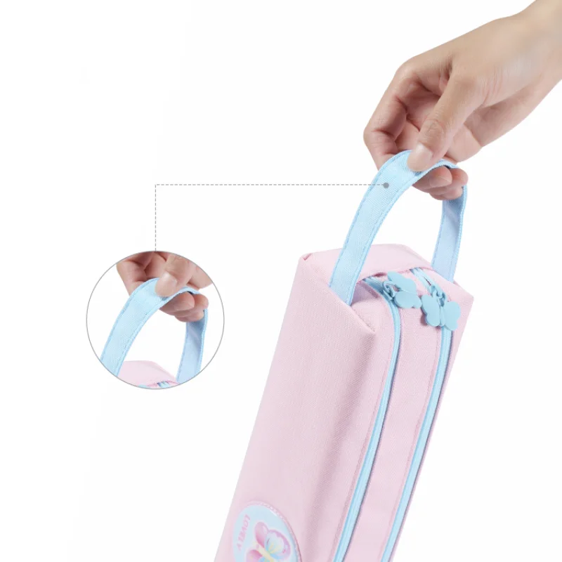 M&G Drop Shipping Handheld Double Zip Large Capacity Cute Butterfly Pencil Case School Stationery Pen Case Pouch Make Up Bag