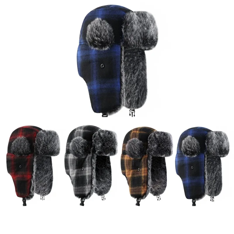 Unisex Thick Earflap Winter Hat Lattice Plaid Trapper Hat Warmer Men Women Skiing Cycling Outdoor Hunting Hat