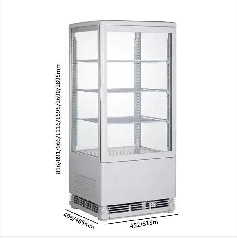 Bolo refrigerado fresco-mantendo caixa de vidro display armário vertical de vidro de quatro lados