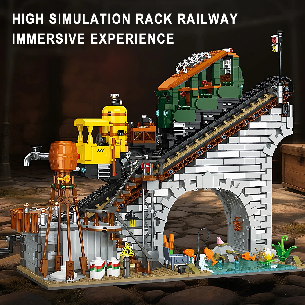 

Технический конструктор-железная дорога: модель поезда с движущейся станцией, движущимися секциями и соединенными элементами для создания уличной сцены. Идеальный подарок для декора комнаты.