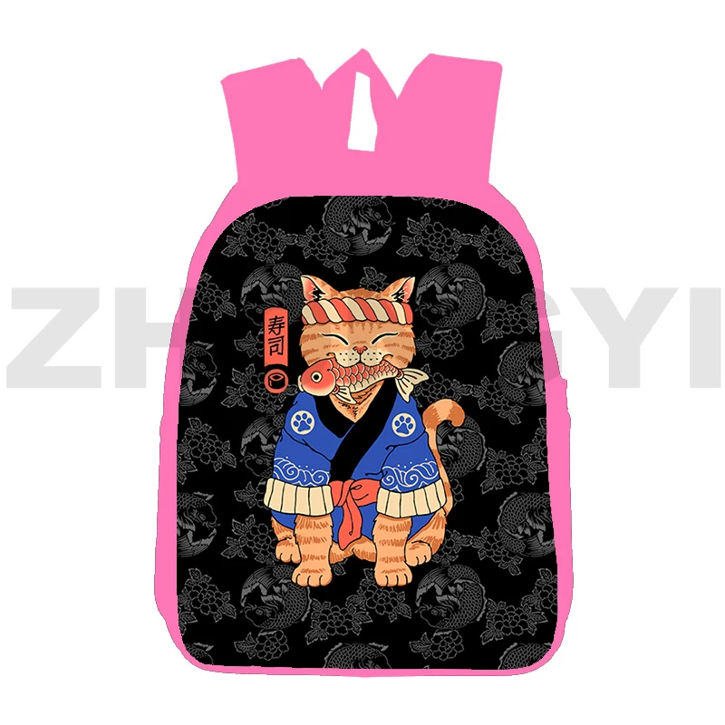 Teenager Girls 3D Samurai Cat Kawaii Backpack 12/16 Inch Preppy Rucksack Kindergarten Anime Japanese Bookbag Notebook Urban Bag