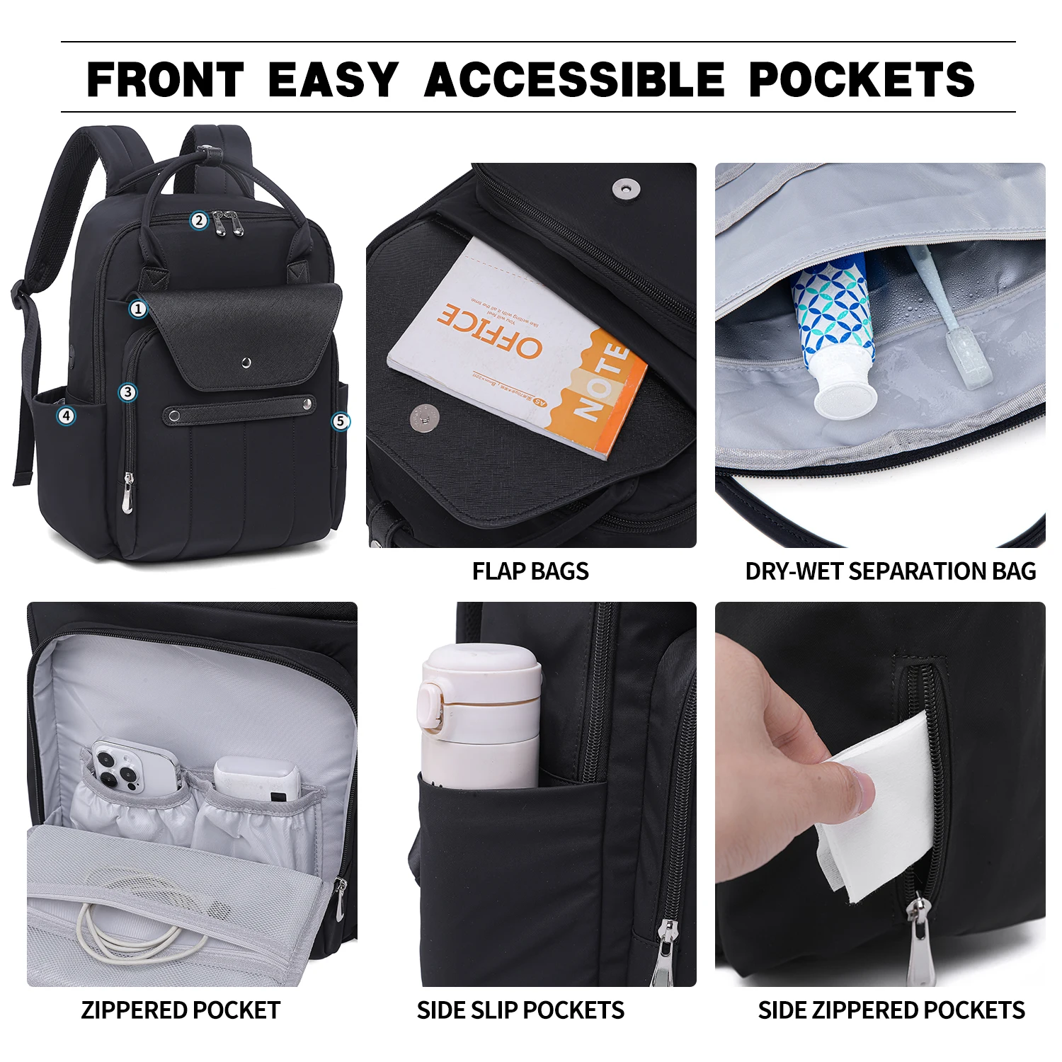 حقيبة ظهر للكمبيوتر المحمول للرجال والنساء حقيبة ظهر للمعلم مع فتحة كابل شحن، حقيبة كمبيوتر محمول مقاس 15.6 بوصة، حقيبة عمل رفيعة #3