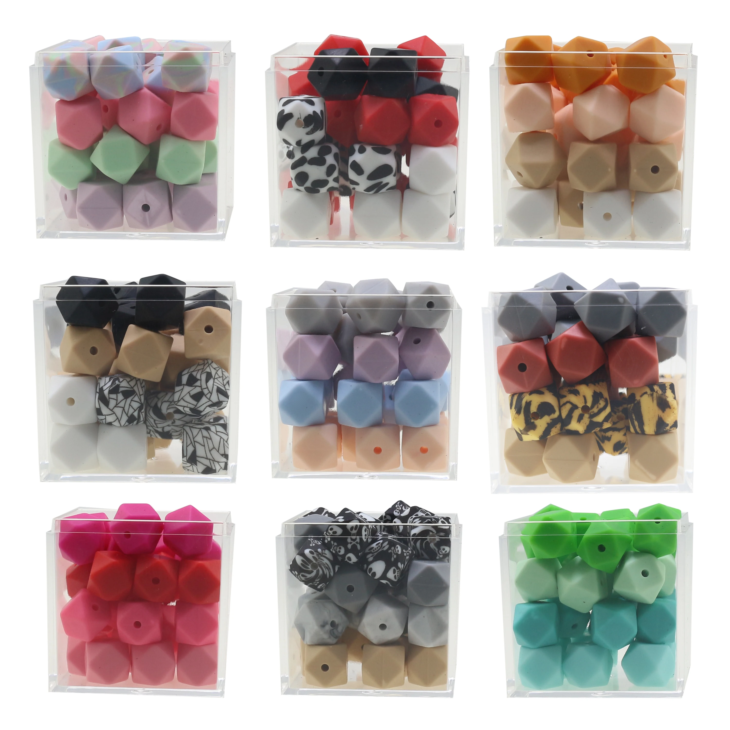 10pcs 11mm 13mm 17mm Silicone Geometric Hexagon Beads Baby Teething Chewable Loose Balls Diy Bracelet Jewelry Accessories