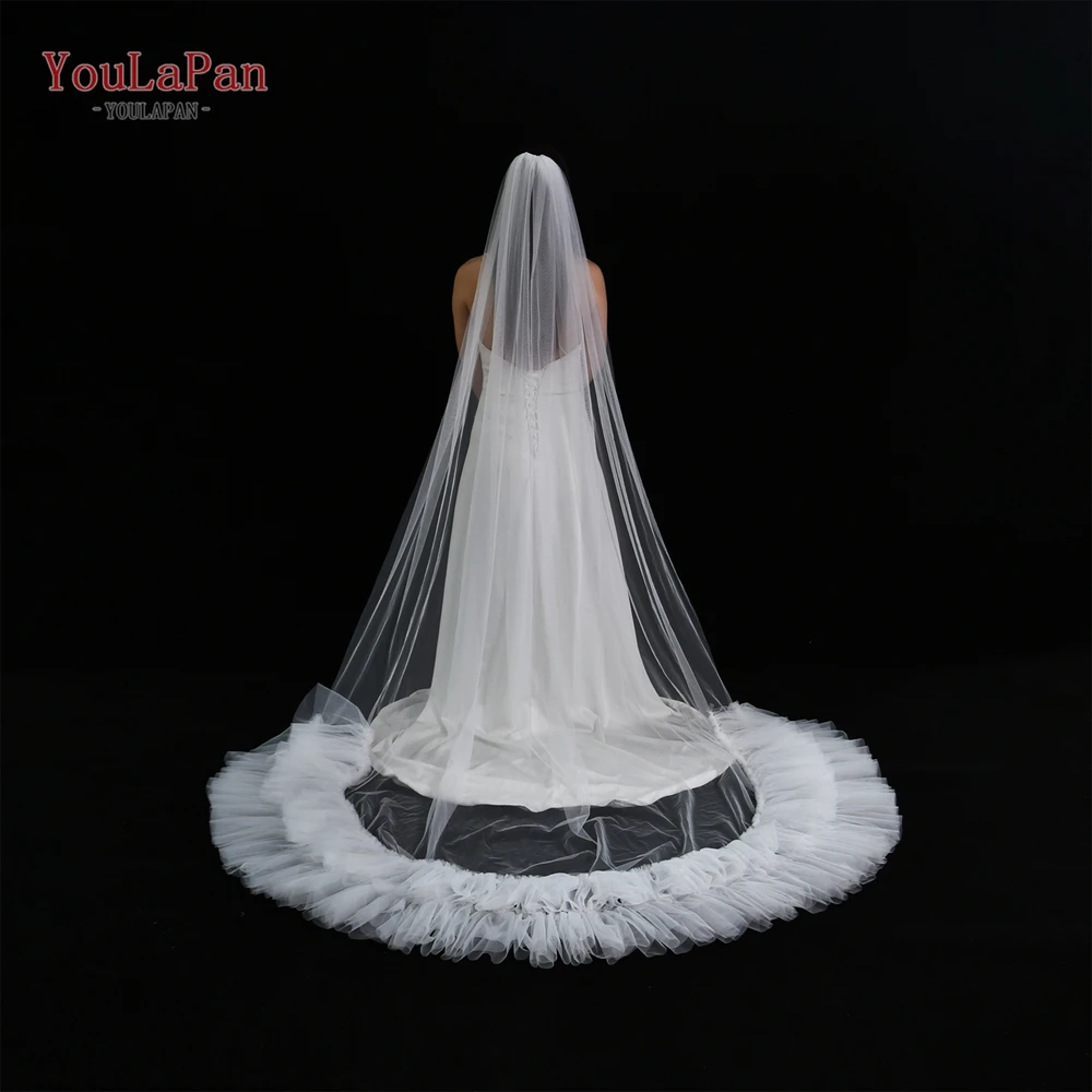 YouLaPan Shiny Cathedral Wedding Veil Wavy Edge Ruffled Trailing Bridal Veil Soft Single Layer with Comb Bridal Wedding Accessor