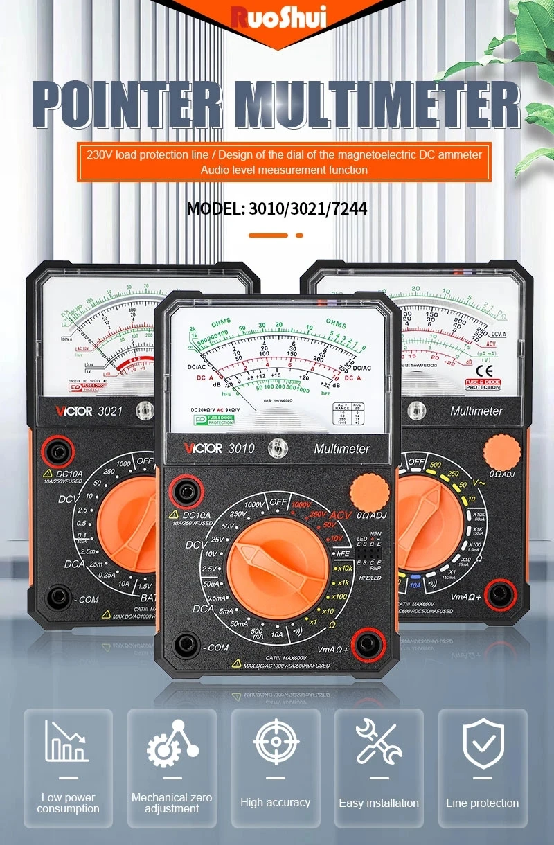 Ruoshui  3010 Analog Multimetro Pointer Multimeter Universal High Precision Multi Mechanical Multimeter 1000v Electrician Tools