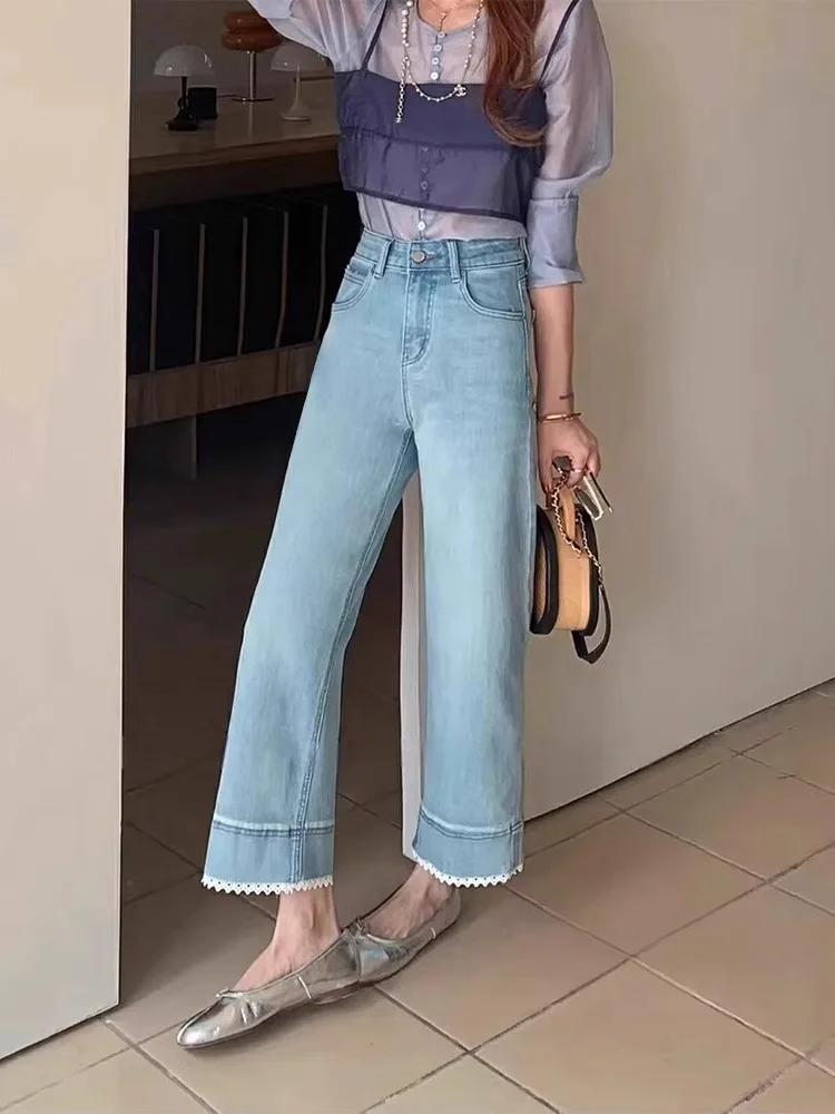 Calças Jeans Femininas de Cintura Alta, Corte Solto, Perna Reta, com Controle de Barriga, Jeans Bootcut Plus Size