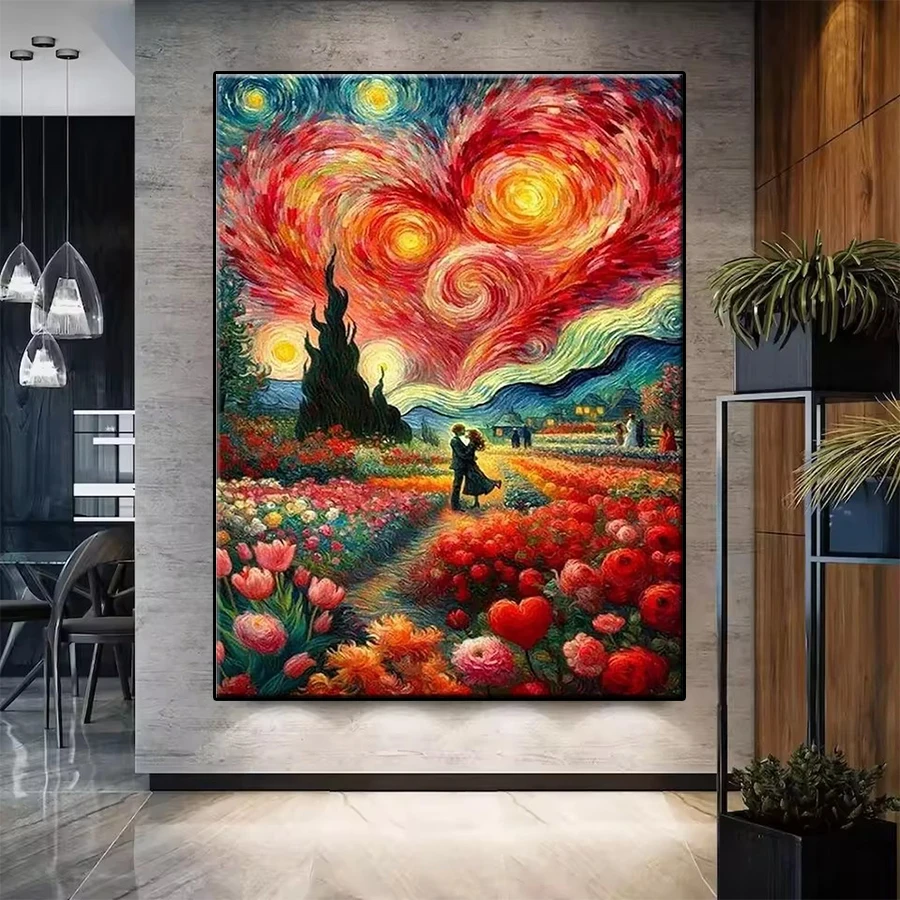 

Diamond Embroidery Kit New Van Gogh Style Starry Sky Flower Sea Romantic Couple Diamond Mosaic Painting Cross Stitch Wall Decor