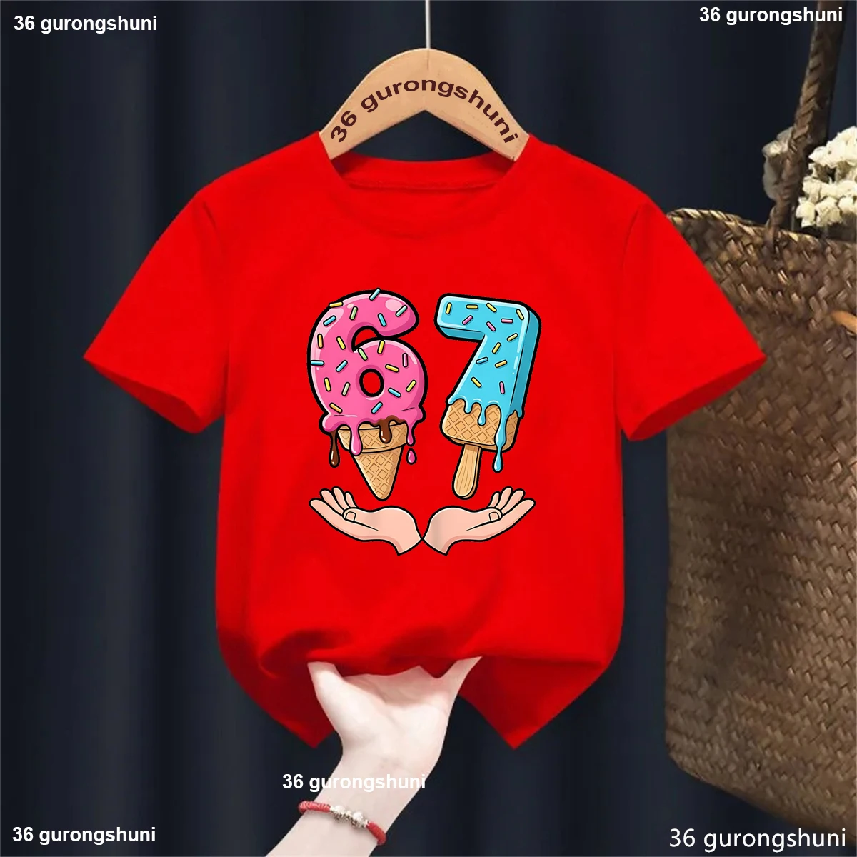 Ice Cream 67 Meme Printed T Shirt Girls/Boys Kawaii Kids Clothes White/Black/Red/Pink/Blue/Grey/Yellow T-Shirt Cool Shirt Tops
