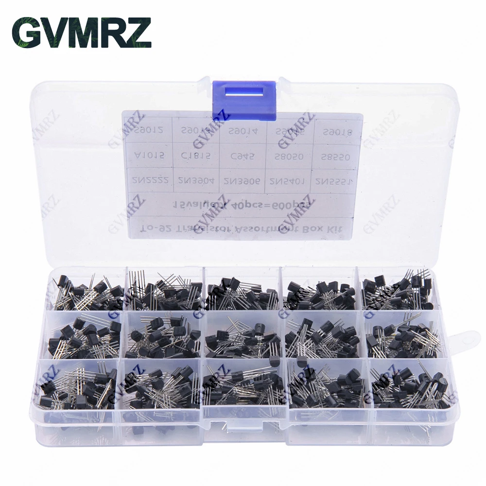 600PCS 15Value x 40Pcs Transistor TO-92 Assortment Box Kit Transistors 2N2222 2N3904 2N3906 C945 S8050 Direct-plug triode box