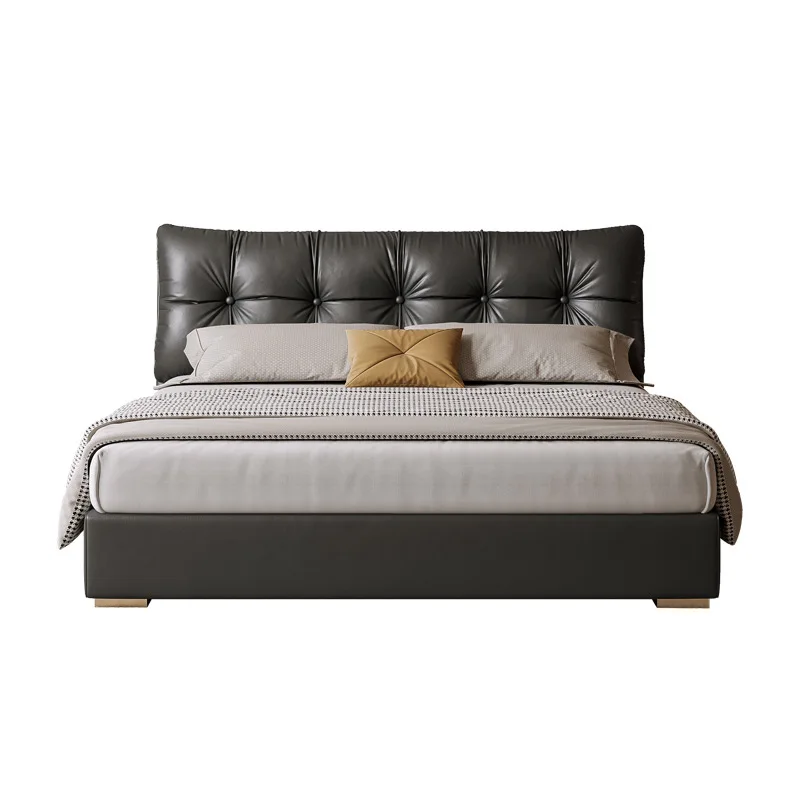 

Italian minimalist, modern, bed, light luxury, genuine leather, double, master bedroom 1.8 meters