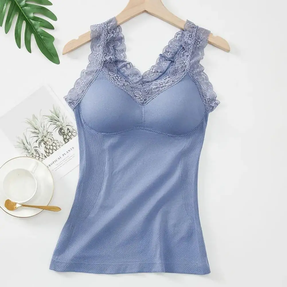 Breast Support Camisole Home Style Camisole Lace Camisole with Chest Pads for Women Stretchy V Neck Bottoming Vest for Summer