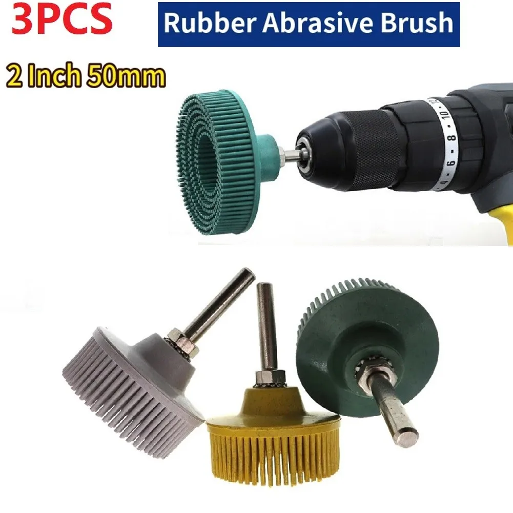 3pcs Emery Rubber Abrasive Brush 2inch Green Yellow White Polishing Pad Electric Drill Disc Brush For Polishing Grinding