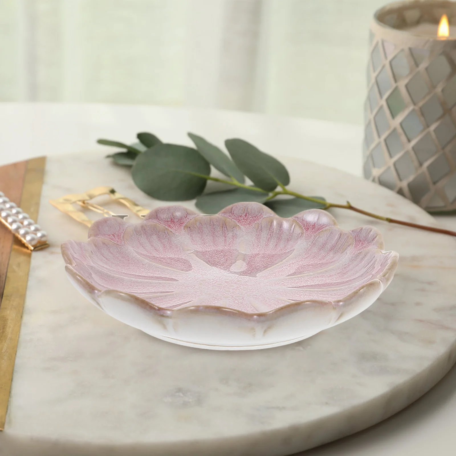 

2Pcs Flower Shape Ceramic Jewelry Tray Lotus Ring Holder Desktop Organizer Makeup Earring Ring Plate Decorative Jewelry Storage