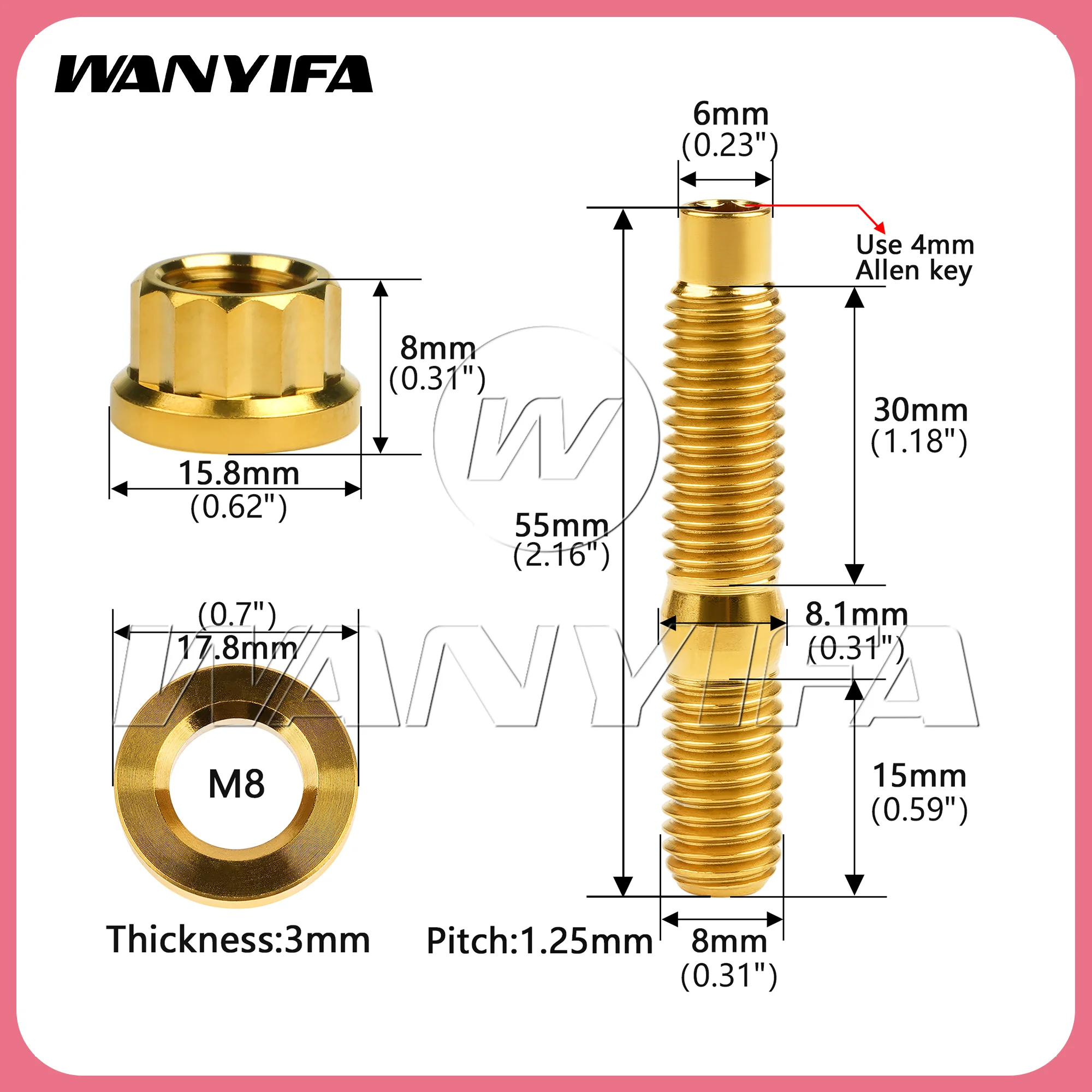 Wanyifa  Titanium Bolt  M8/10x45/54/55/65mm Automotive Exhaust Manifold Bolt Kit Pitch 1.25 Screws Nuts Washer Sets