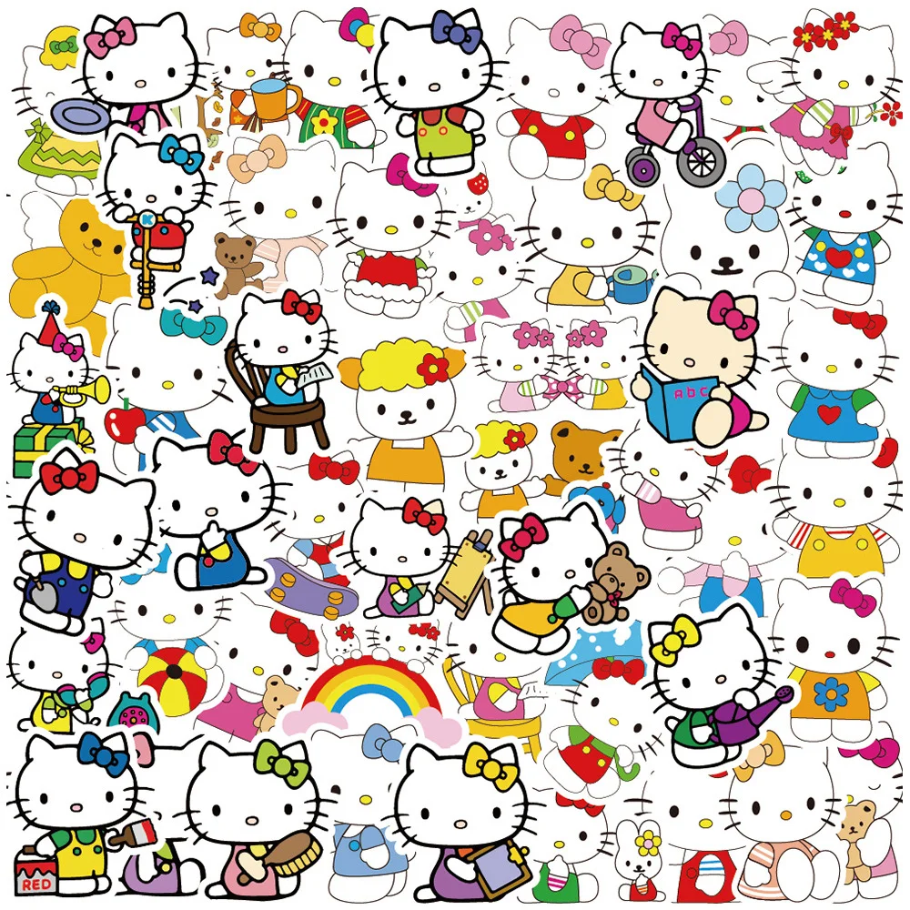 10/30/50pcs Cute Funny Cartoon Hello Kitty Stickers Aesthetic Decals Kids Toys Decoration Notebook Laptop Car Stationery Sticker