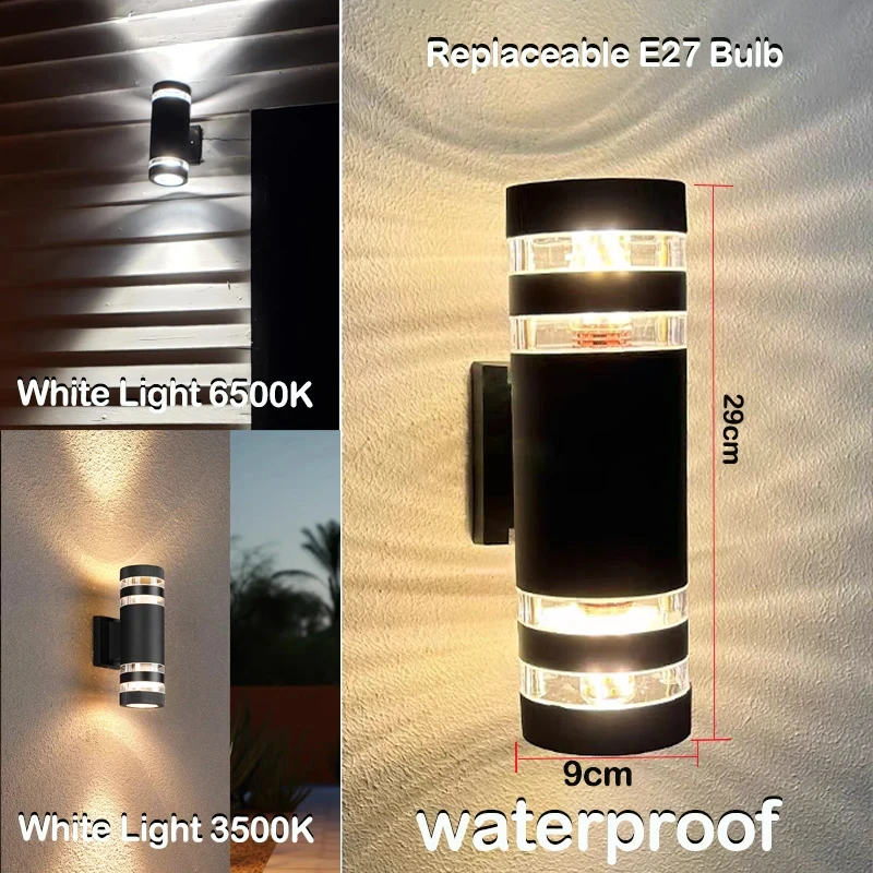 E27 LED Outdoor Wall Lights Up Down Exterior Wall Sconce IP65 Waterproof Led Sconce Lamp for Porch Front Door Garden Wall Lamp