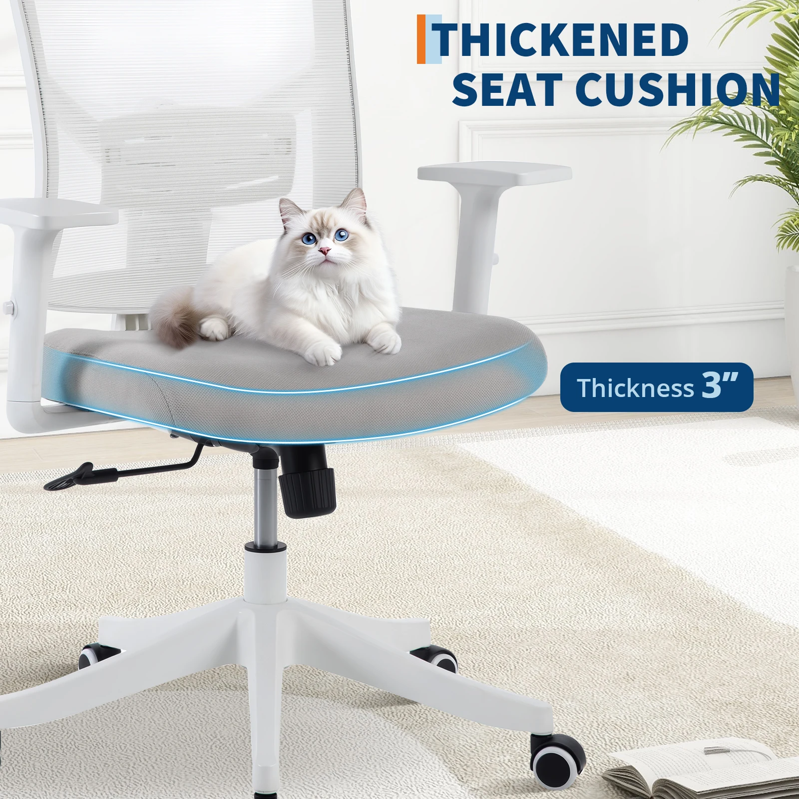 Silla ergonómica para oficina, silla para escritorio de ordenador, cómoda y con reposacabezas acolchado ajustable, soporte lumbar cómodo y reposabrazos 3D, ideal para juegos, dormitorio, estudio, estudiantes, con asiento ancho.