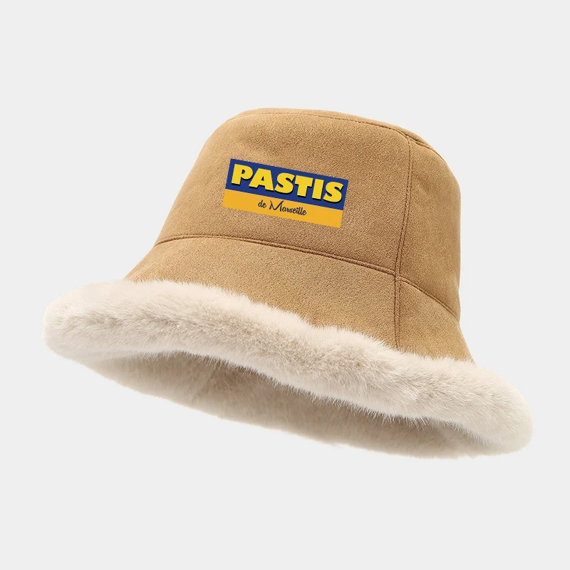 Winter Fleece Bucket Hat Women Thick Plush Reversible Outdoor Warm Fisherman Hat Customizable Print Pastis Casual Hat Wholesale