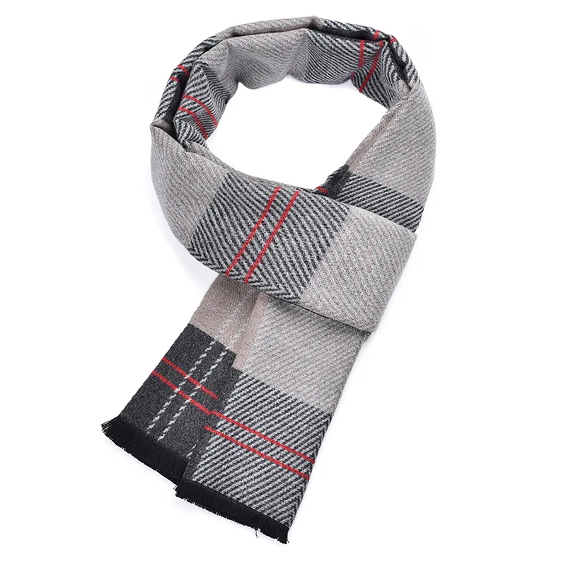 

High Quality Gentlemen Wool Feeling Scarf Men Winter Korean Long Warm Plaid Couple Muffler Male Soft Cashmere Thermal Shawl