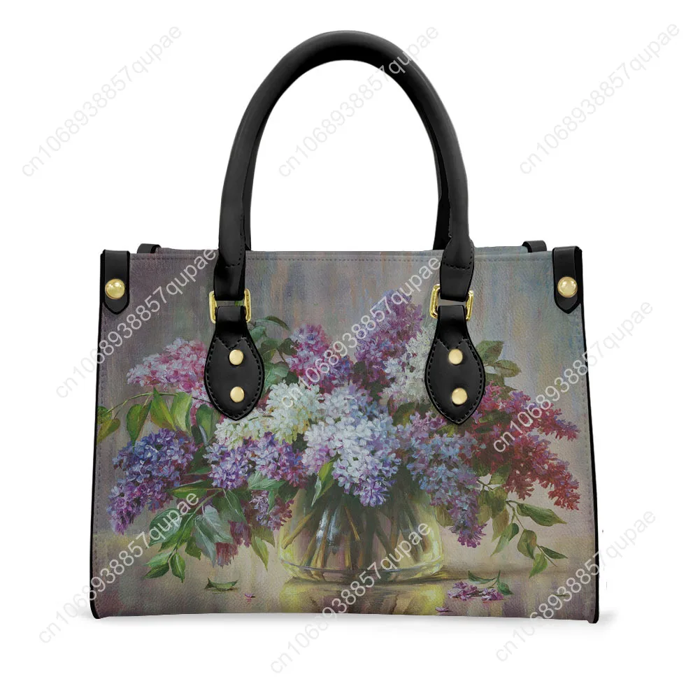 Floral Print Pattern Tote Bag Purse Womens Mens Personalized Text Image PU Leather Handbag Business Shopping Gift Bags