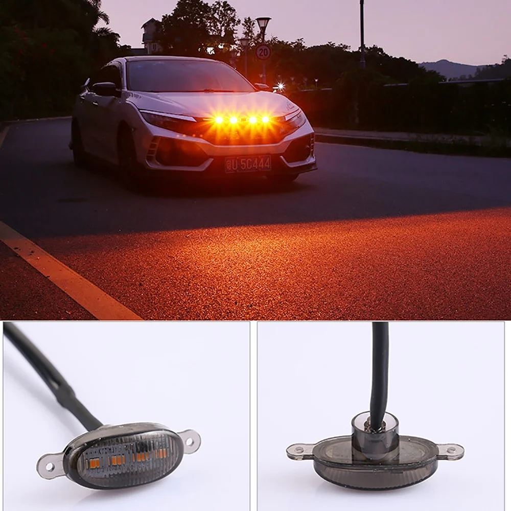 4Pcs/set LED Grille   Yellow  Car   Wire Harness Modified Vehicle Daytime Running  Fog