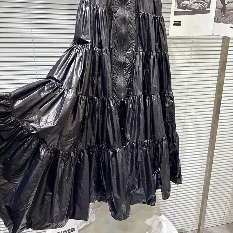 Kbq minimalista sólido emendado dobras uma linha saias longas para mulheres cintura alta temperamento saia feminina outono moda estilo novo