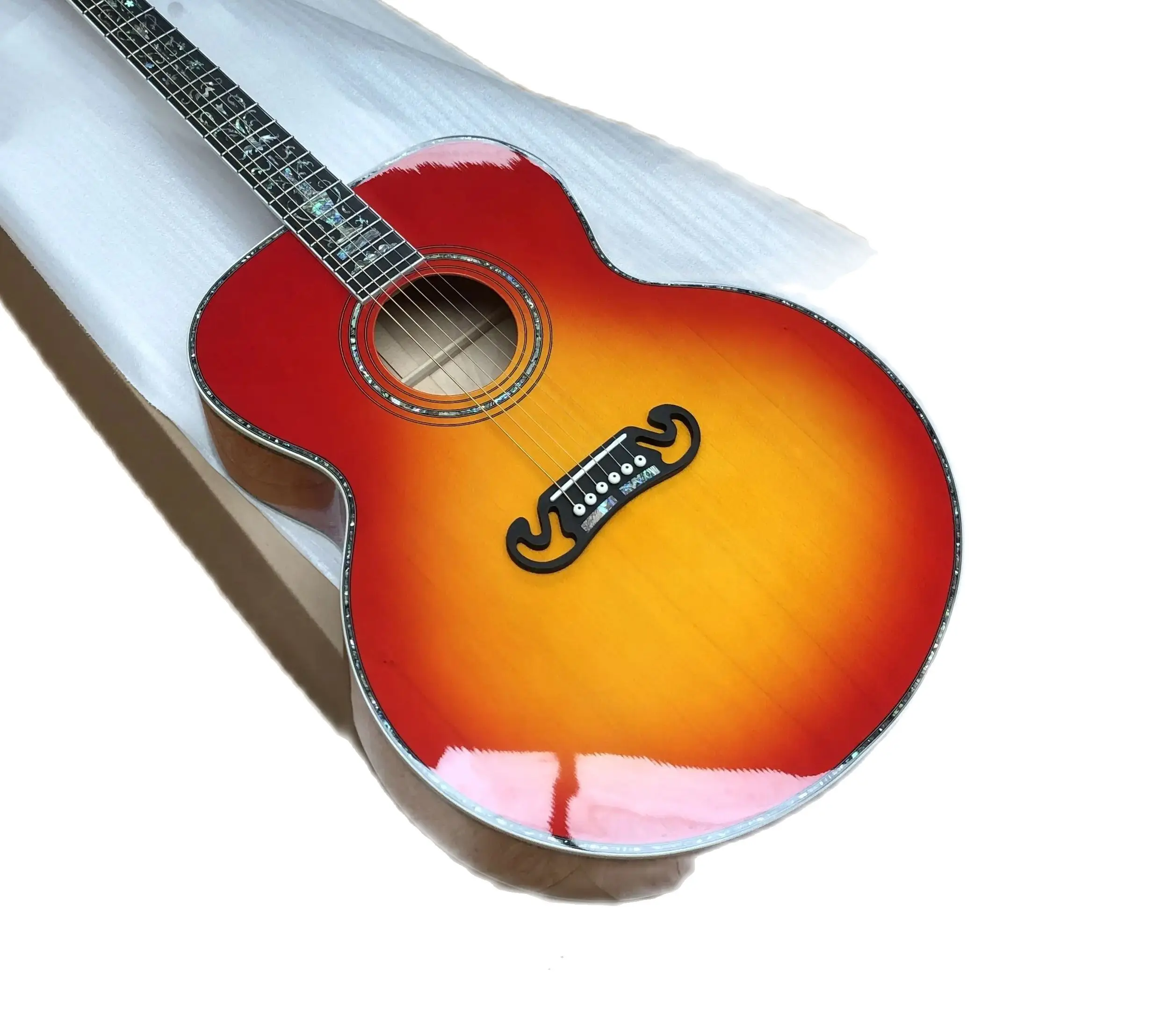 

New J200 Acoustic Guitar Brand New 43# Abalone Inlay/Binding Ebony Fretboard Bone Nut/Saddle SJ200 In Cherry Burst 230608