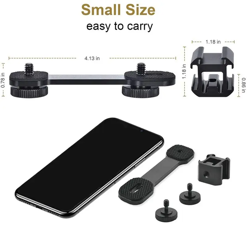 DT23 4X Triple Cold Shoe Mount Extension Bracket Holder Adapter for LED Video Light DSLR Phone Gimbal