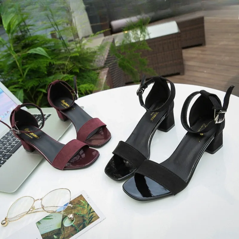 

Summer Women's Shoes Suede Buckle Outdoor Sandals Chunky Heel Elegant Open Toe Wedding Shoes Plus Size Summer Women High Heels