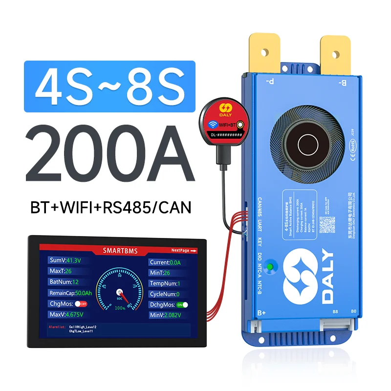 DALY Smart bms 4S 12V 8S 24V 16S 48V 100A 150A 200A LiFePo4 Actieve Balans BMS voor lithiumbatterij met LCD RS485 UART BT WIFI