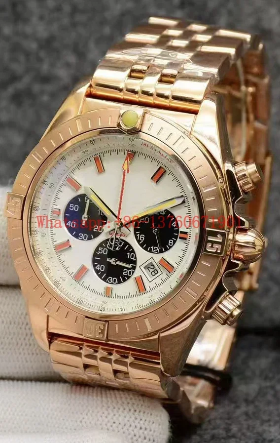 Luxury New Mens Quartz Chronograph Watch Black Blue Rose Gold Leather Stopwatch Stainless Steel Luminous Sapphire 44mm