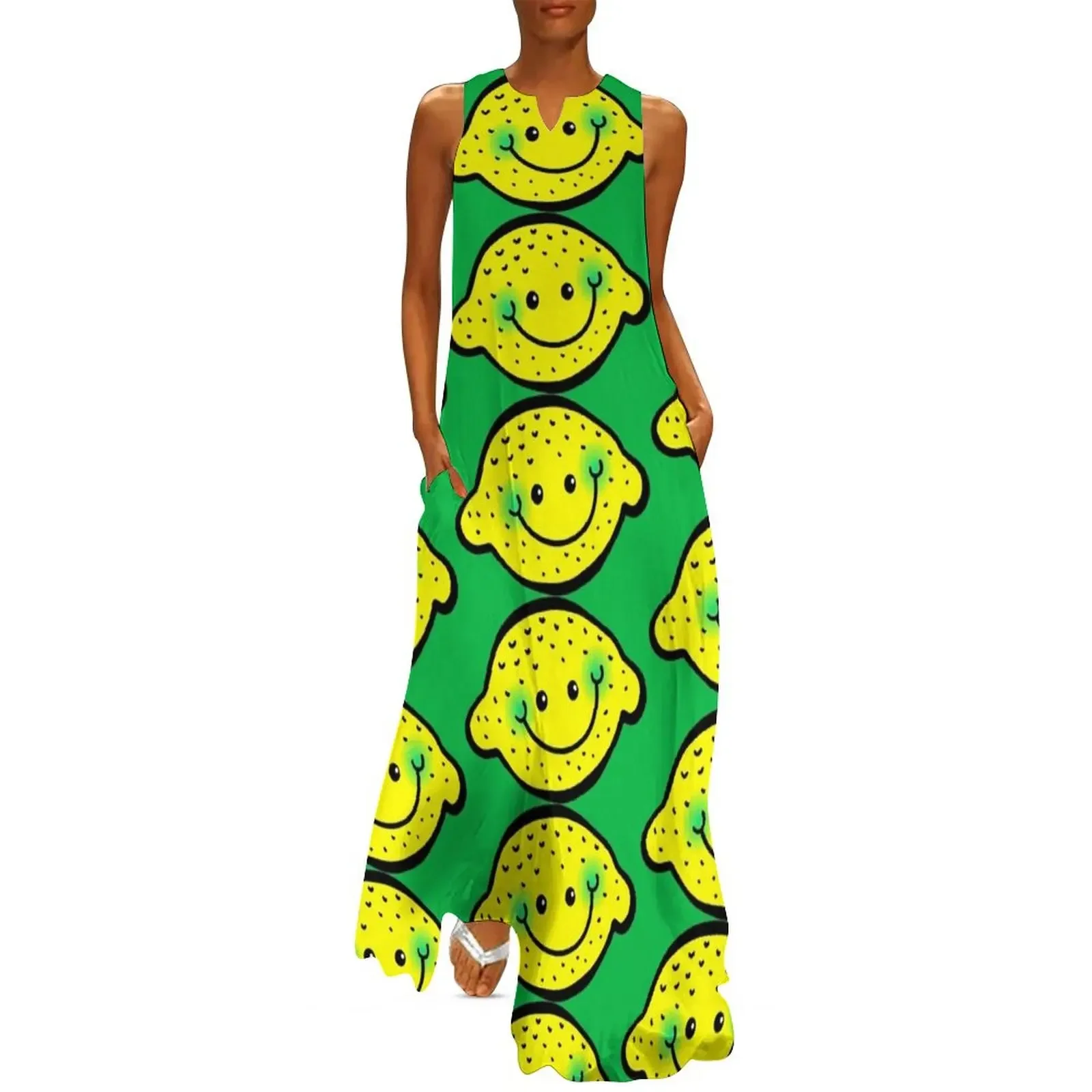 

Happy Citrus Lemon Cartoon Doodle Long Dress dress women summer 2025 dress women summer