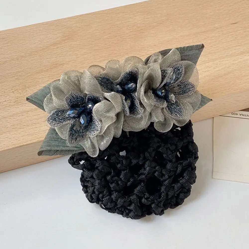 Crystal Bowknot Hair Bun Cover Ponytail Clip Pearl Women Spring Clips Hairgrips Cover Net Lace Flower Hair Net Korean Bun Snood