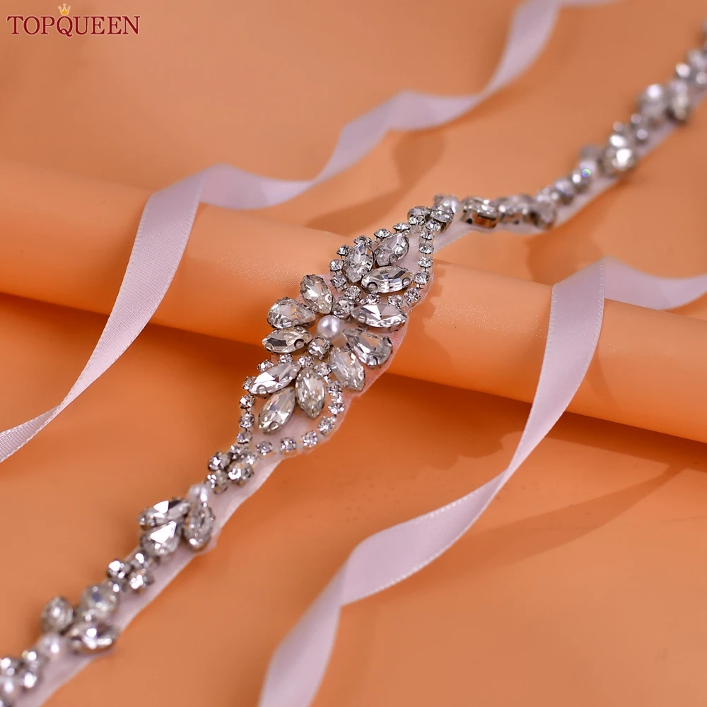 

TOPQUEEN Wedding Dress Sash Women's Belts Rhinestone Applique Bridal Decorative Belt Bridesmaid Diamond Belt Sparkly Belt S09