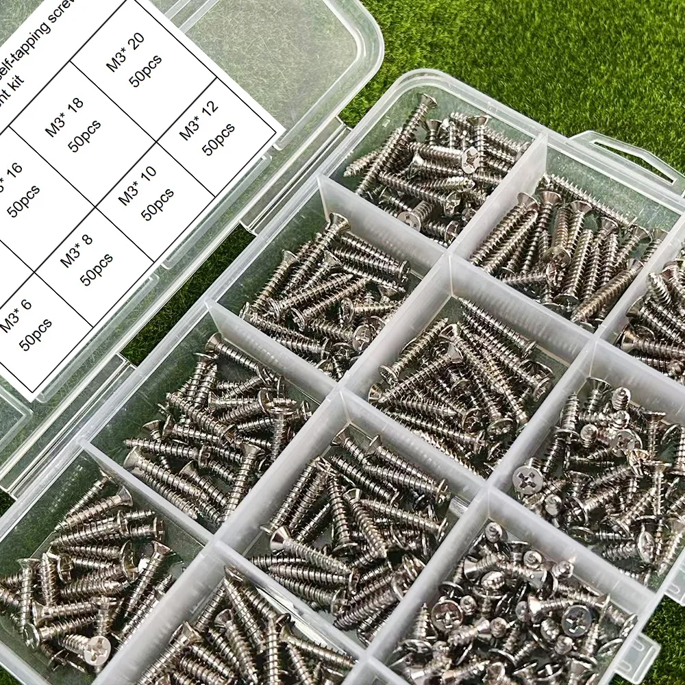 400-teiliges Edelstahl M3 Selbstschneidende Schrauben-Set, Holzverbindungsschrauben-Set, Geeignet für die Befestigung von Holz und Metall. – Detail 2