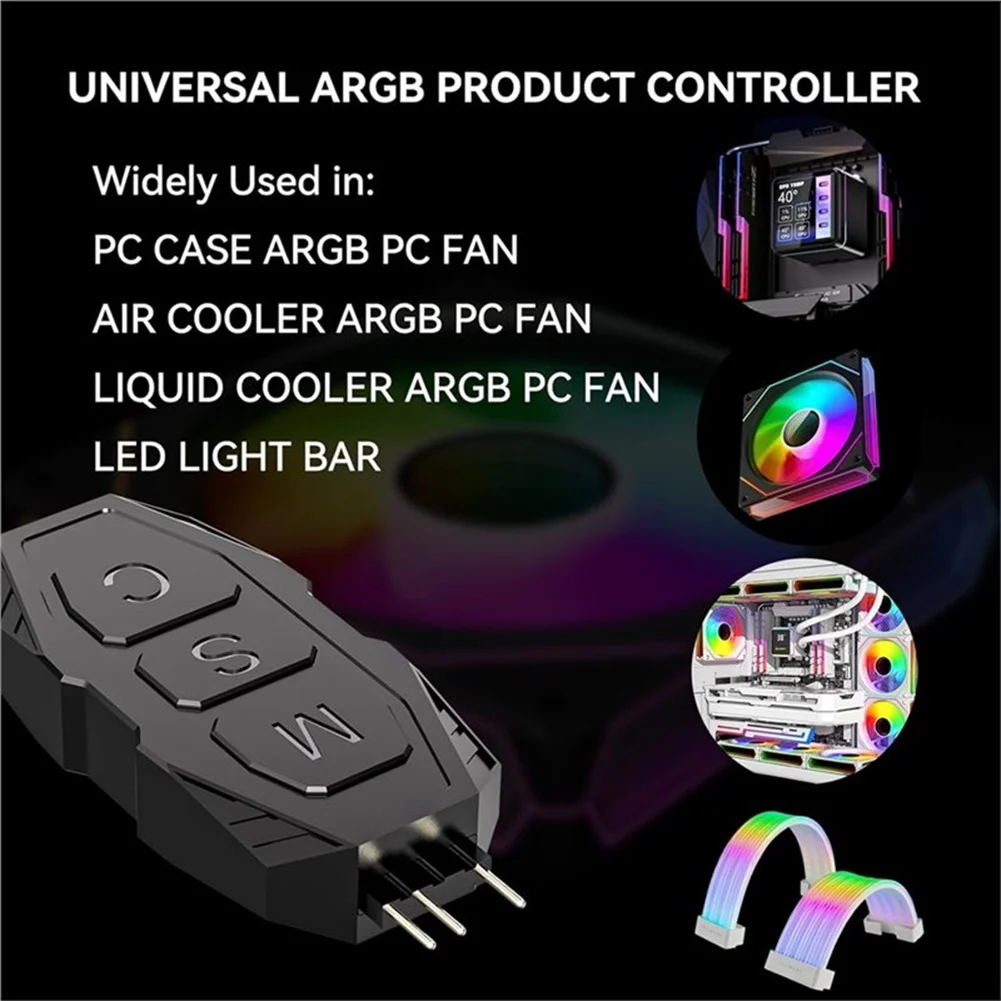 ARGB Remote Control Hub for 5V 3-Pin RGB Devices Enabling Light Effect Selection Brightness Adjustment and On Off Functions