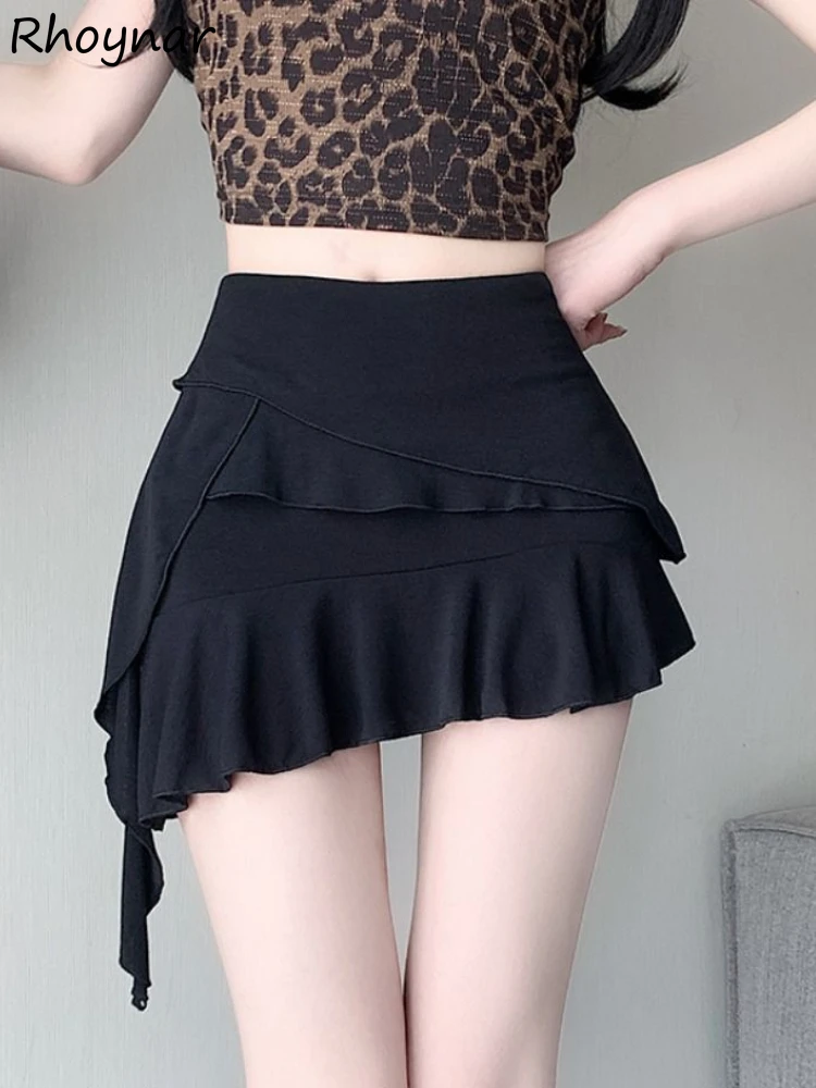 

Юбки с оборками, женские однотонные, милые, с высокой талией, весенний корейский стиль, трапециевидной формы, закрывающие бедра, простой универсальный, облегающий дизайн, шикарный