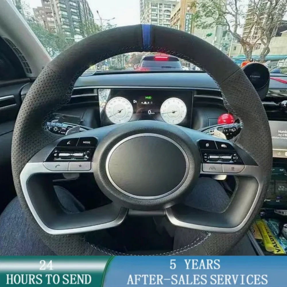 Cubierta trenzada personalizada para volante de coche, cuero de ante cosido a mano para Hyundai AVANTE Santa Cruz Tucson Plug I20 Hyundai CN7