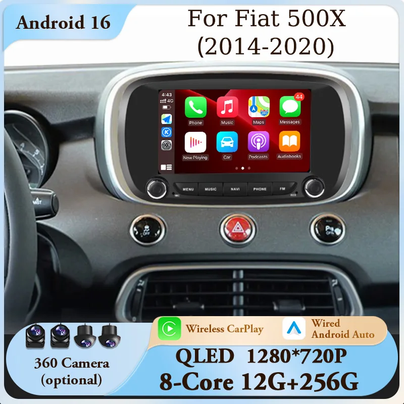 7-Zoll-Android-16-WiFi-DSP-QLED-IPS-Wireless-CarPlay-Android-Auto-Bluetooth für Fiat 500X 2014-2020 GPS-Navi-Multimedia-Touchscreen