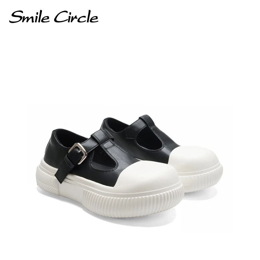 Buty na co dzień Smile Circle Słodkie i wszechstronne buty na płaskiej platformie Okrągłe palce Śliczne koreańskie buty damskie na co dzień