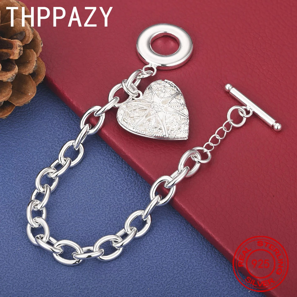 

THPPAZY 925 Sterling Silver Love Heart Pendant Bracelet High-Quality Sweet Cute Jewelry Birthday Wedding Party Gift For Women