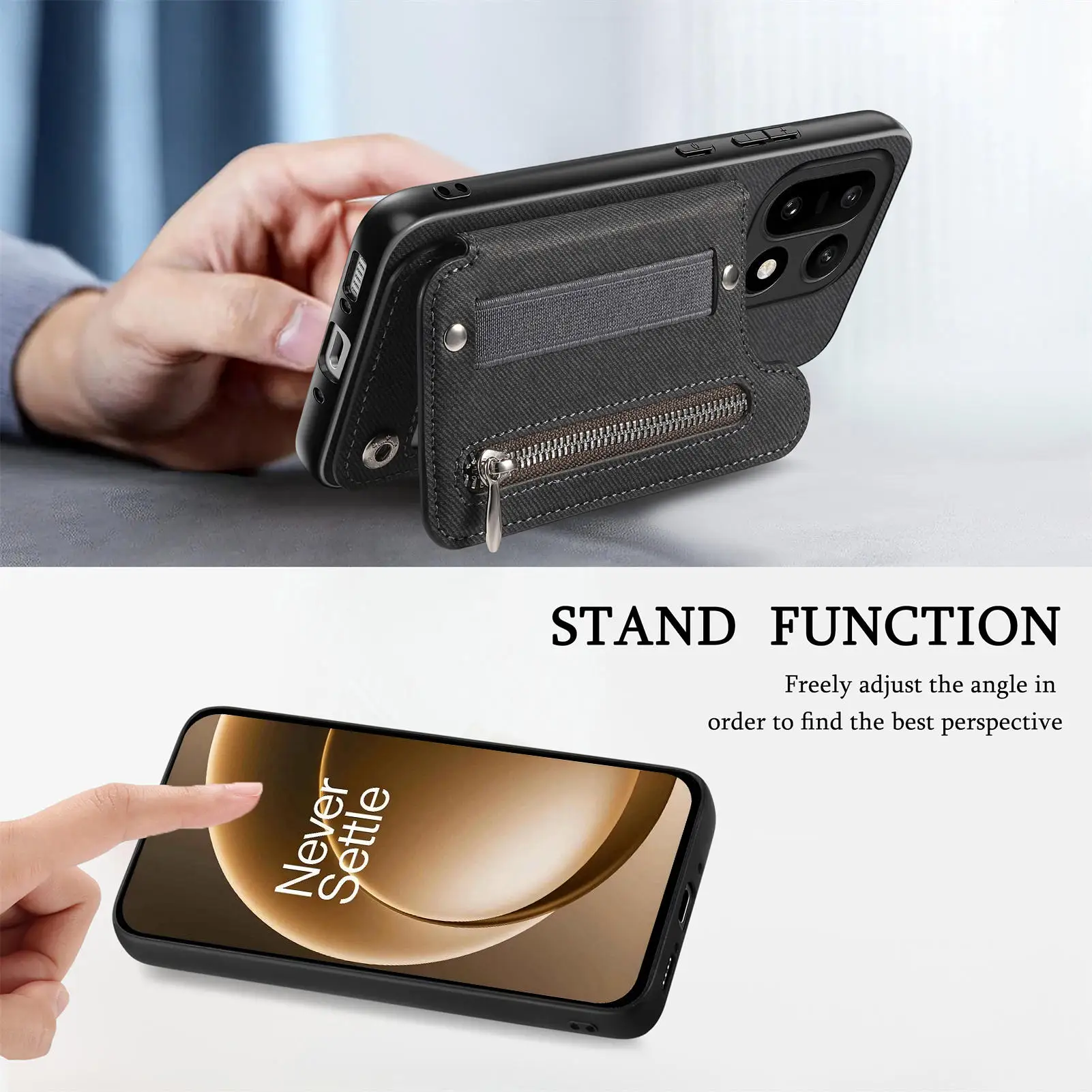 For OnePlus 15 oneplus15 Case Luxury Wristband Zipper Wallet With Card Holder Flip Shockproof Protection Back Cover Accessories
